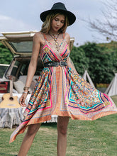 Bohemia Loose Irregularity Floral Printed V-Neck Mini Dresses